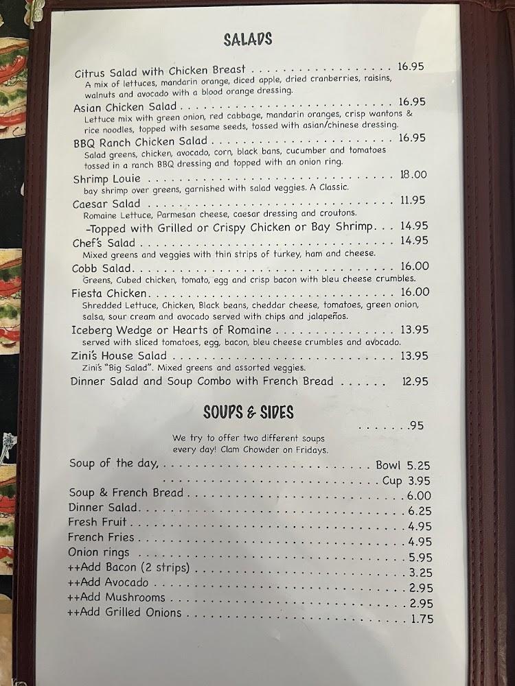 Zini's Diner Menu image 3